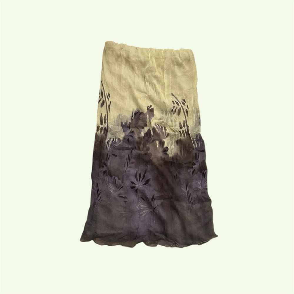 Vintage Cream and Purple Floral Silk Maxi Skirt